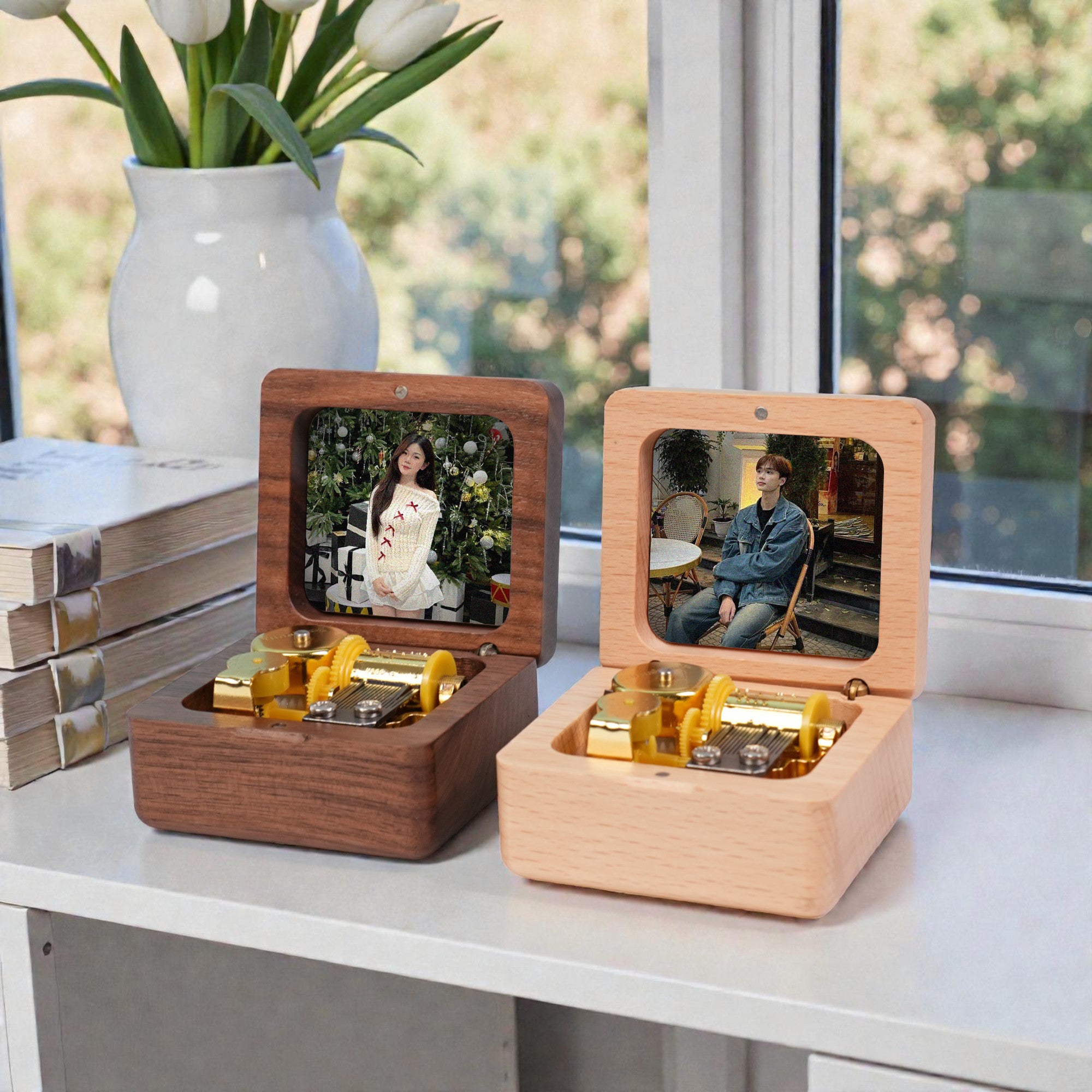 Hộp nhạc cót khắc tên, in hình theo yêu cầu, hộp gỗ óc chó cao cấp, musicbox - quà tặng sinh nhật, kỷ niệm