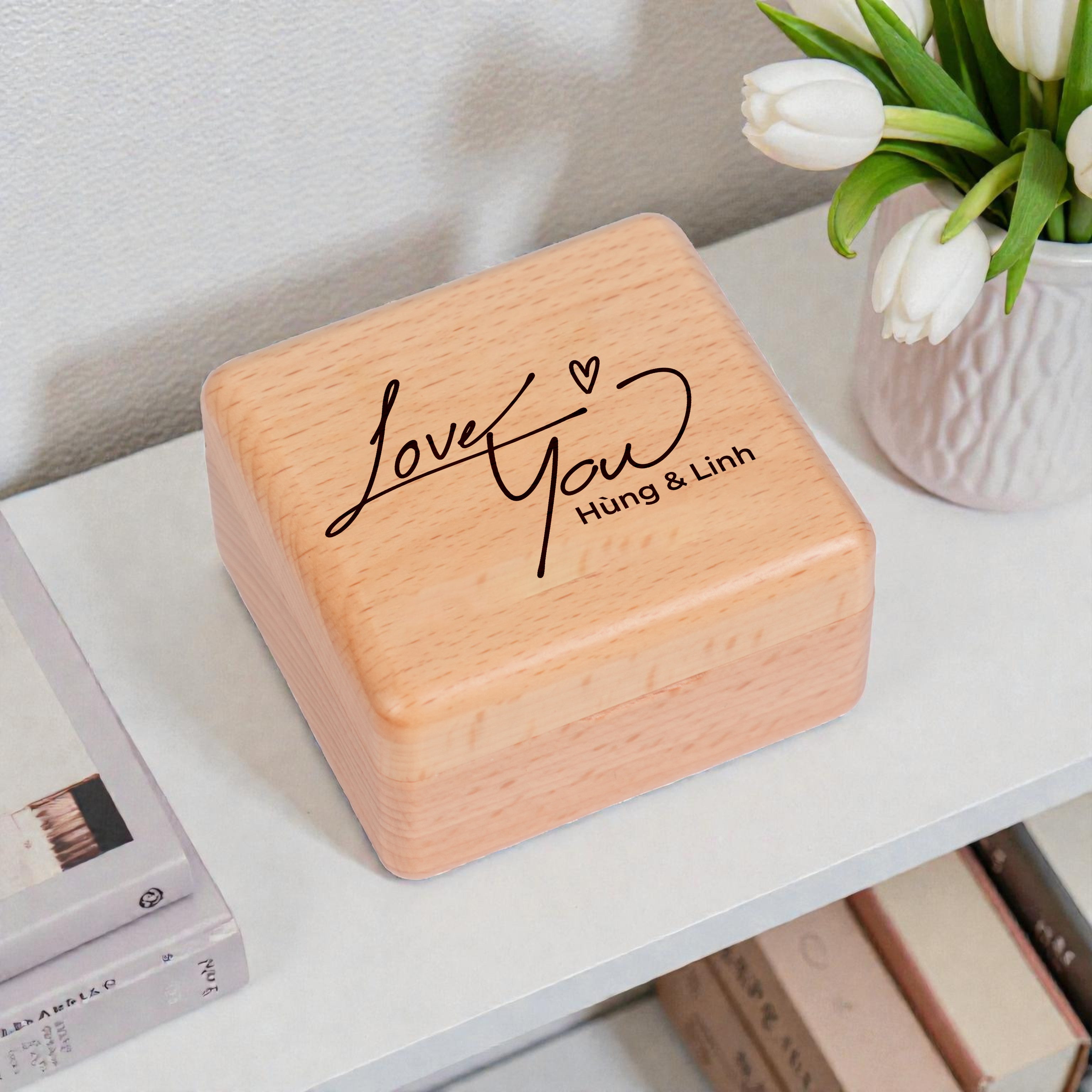 Hộp nhạc cót khắc tên, in hình theo yêu cầu, hộp gỗ óc chó cao cấp, musicbox - quà tặng sinh nhật, kỷ niệm