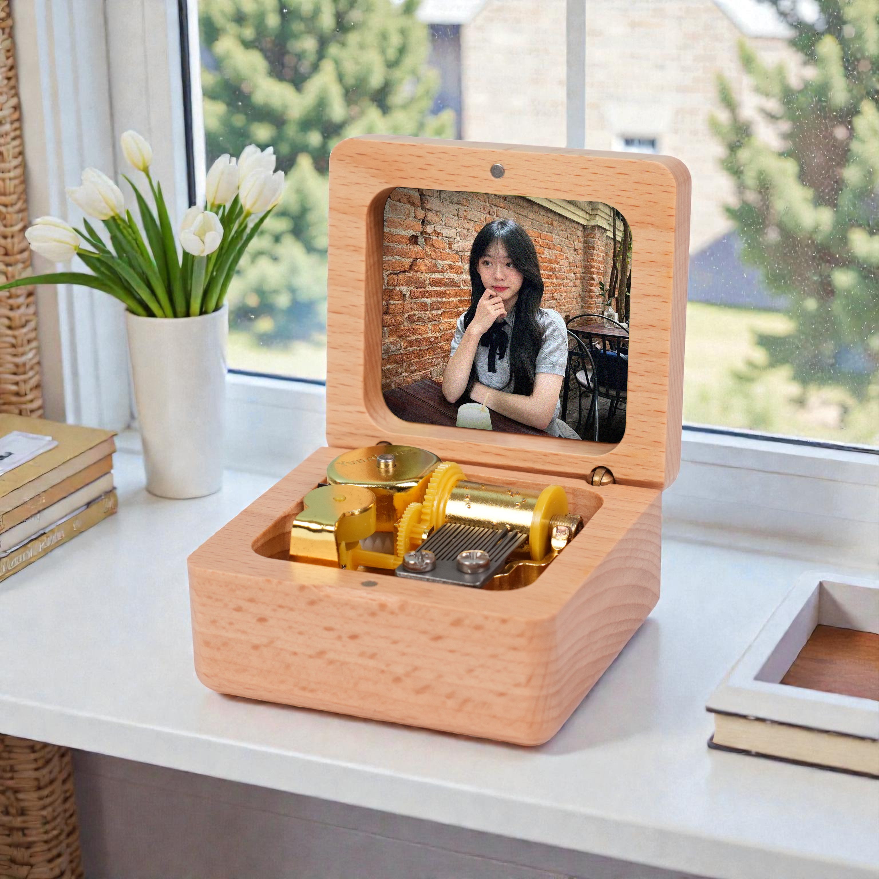 Hộp nhạc cót khắc tên, in hình theo yêu cầu, hộp gỗ óc chó cao cấp, musicbox - quà tặng sinh nhật, kỷ niệm