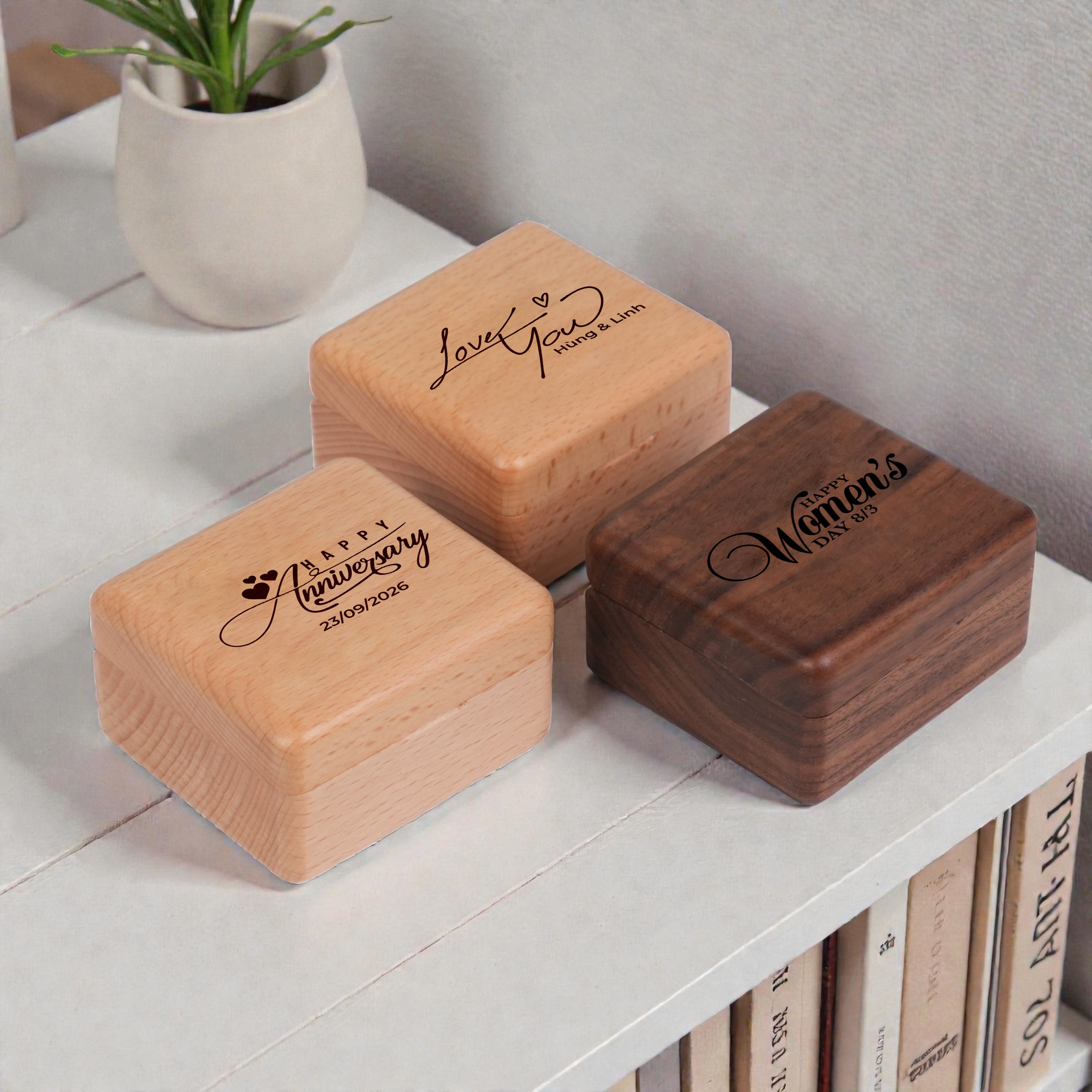 Hộp nhạc cót khắc tên, in hình theo yêu cầu, hộp gỗ óc chó cao cấp, musicbox - quà tặng sinh nhật, kỷ niệm