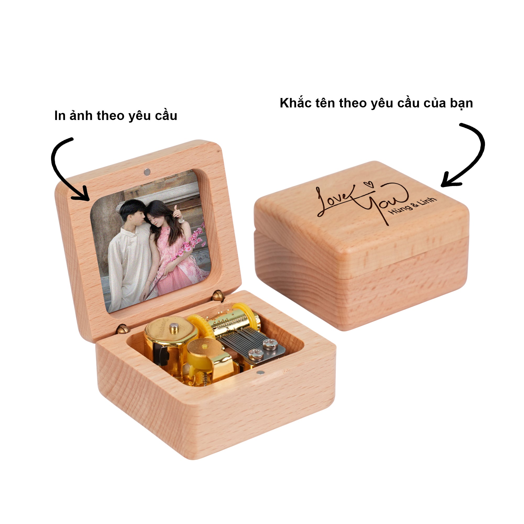 Hộp nhạc cót khắc tên, in hình theo yêu cầu, hộp gỗ óc chó cao cấp, musicbox - quà tặng sinh nhật, kỷ niệm